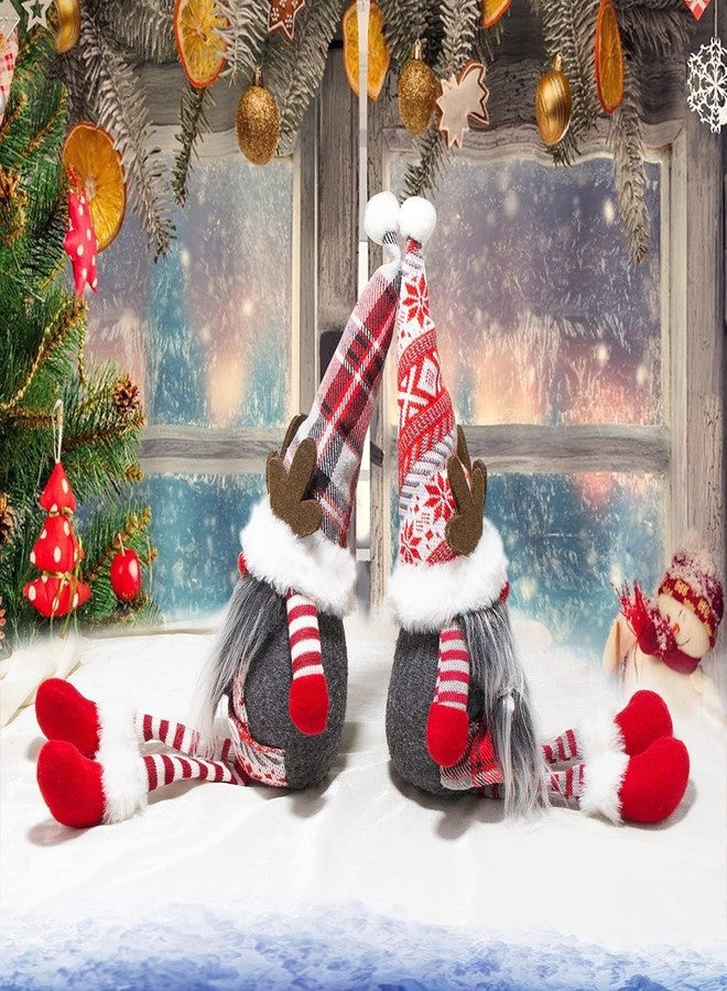 BWFY 2pcs Christmas Gnomes Swedish Tomte Decorations with Dangling Legs-Handmade Christmas Reindeer Gnomes Plush Doll Elf Ornaments Scandinavian Figurine Elk Knomes Santa for Holiday Home Decor and Gifts - Image 3